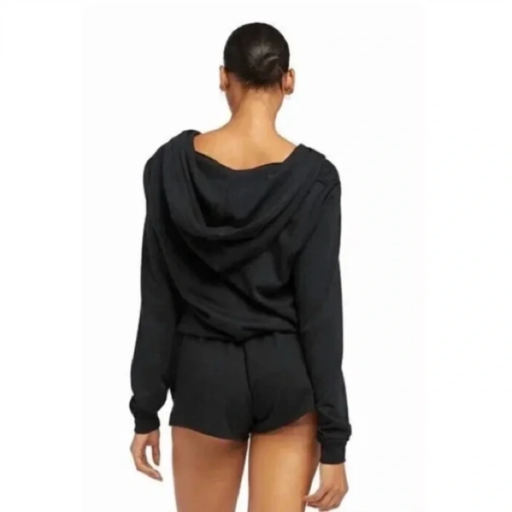 Vitamin A Black Long-Sleeve Hooded Resort Romper Beach Cover-Up